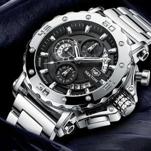 Nektom Quartz <b>Watch</b> <b>Men</b> Chronograph Sport Waterproof Luminous <b>Black</b> Steel Band - Product Image 1