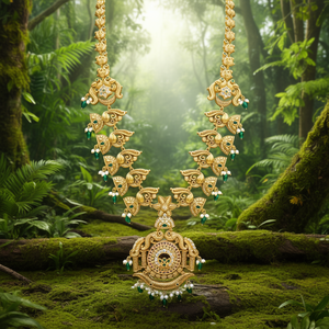 Antique Gold Plated Bridal <b>Necklace</b> <b>Set</b> with Imitation <b>Pearl</b> and Zircon - Product Image 3
