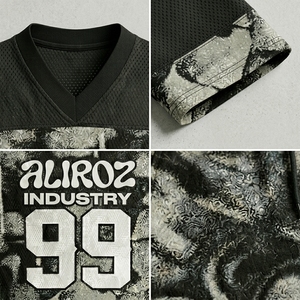 Ensemble en jersey respirant Aliroz Industry, haut court à manches courtes et col en V, short à cordon de serrage, impression par sublimation, streetwear d'été - Product Image 5