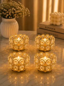 Porte-bougie en cristal doré, porte-bougie décoratif pour la maison, le salon, la table à manger, les mariages et la décoration festive - Product Image 2