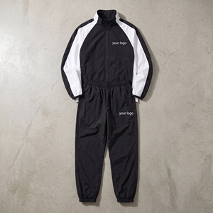 Conjunto de chándal unisex de nailon estructurado con cremallera media, ribetes reflectantes y cortavientos estilo streetwear personalizado - Product Image 1