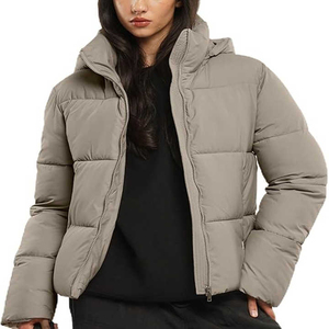 Veste d'hiver matelassée noire pour femme, à capuche, manches longues, rembourrage épais en polyester, coupe-vent, courte, fermeture éclair - Product Image 6