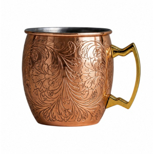 Mug à Moscow Mule en cuivre pur, gravé à la main, motif floral en relief, qualité supérieure, style antique, avec poignée, vente en gros - Product Image 2