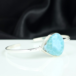 Wholesale Natural Larimar Gemstone Pear <b>Cuff</b> <b>Bracelet</b> 925 Sterling <b>Silver</b> Plated Handcrafted Designer Fashion Jewelry for Women - Product Image 4