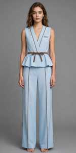 Women Sleeveless V-Neck Peplum <b>Top</b> Wide Leg Pants <b>Set</b> - Product Image 4