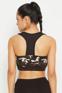 Soutien-gorge de sport imprimé camouflage pour femme, col rond, maintien moyen, respirant, idéal pour le fitness et l'entraînement - Product Image 3