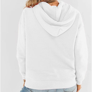 <b>Women's</b> <b>White</b> Pullover <b>Hoodie</b> Fleece Long Sleeve Hooded Sweatshirt with Pocket Casual Drop Shoulder Top - Product Image 5