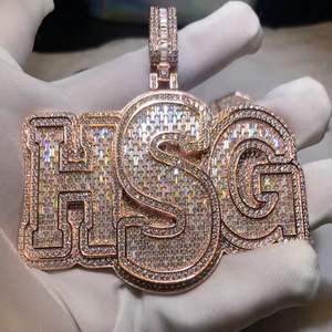 Collier pendentif Hip Hop Iced Out avec lettre HSG en or rose, argent sterling 925, micro-pavé de diamants, bijoux personnalisés - Product Image 3
