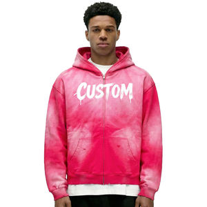 Sudadera con capucha y cremallera para hombre, oversize, tie-dye, con estampado personalizado, de felpa francesa, estilo streetwear, con logo frontal, rosa - Product Image 2