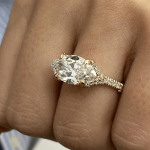Bague de fiançailles et de mariage pour femme, 2 carats, diamant de laboratoire taille marquise, en or jaune, nouveau style tendance, sertissage est-ouest - Product Image 3