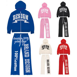 Conjunto de Sudadera y Pantalones Deportivos Personalizados de Doble Cintura, Sudadera con Capucha y Pantalones Deportivos Anchos y Holgados para Hombre - Product Image 1