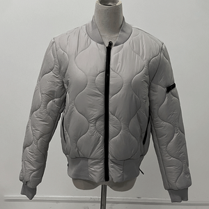 Women's <b>Quilted</b> Bomber <b>Jacket</b> Stand Collar Full Sleeve Zipper Closure Solid Color Autumn Wear - Product Image 4