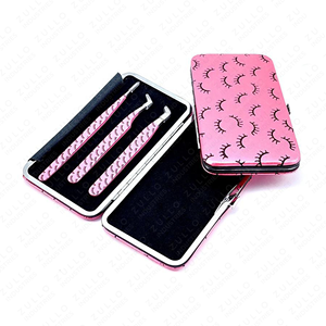 Custom Pink Eyelash Tweezers Set 3 PCS Volume Lash <b>Tools</b> with Metal Case Paper Coated Printed Design - Product Image 4