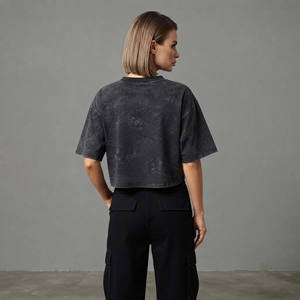 High Quality Women's Cropped T-<b>Shirt</b> Black Tie Dye <b>Flame</b> Logo Print Crew Neck Loose Fit Short Sleeve 100% Cotton Jersey - Product Image 2