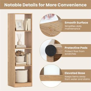 Libreria Salvaspazio Stretta a 5 Ripiani con 4 Cubi Aperti in MDF per Soggiorno o Studio Stile Naturale - Product Image 6