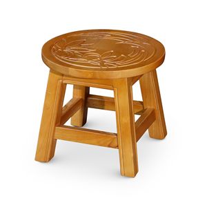 Carved Floral Wooden <b>Step</b> <b>Stool</b> Natural Design for <b>Stools</b> & Ottomans - Product Image 1