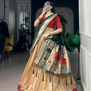 Lehenga semi-cousu en soie Kanchipuram avec broderie Zari, blouse Banglory et dupatta jacquard – Prix de gros par Royal Export - Product Image 5