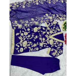 DESIGNER TABBY SEQUENCE WORK TOP Bottom avec DUPATTA BLUE - Product Image 3