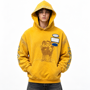 Sweat à capuche graphique en strass pour homme, coupe oversize, style streetwear vintage, pull personnalisé avec logo, marque privée, fabricant de vêtements en gros - Product Image 6