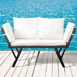 Lettino Convertibile da Esterno a Due Posti con Braccioli Regolabili, Mobili da Giardino in Rattan Intrecciato, Cuscini e Guanciali Impermeabili - Product Image 3