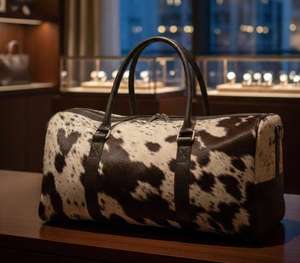 Sac de voyage en cuir de vachette véritable avec fermeture éclair, léger, portable, vintage, pour week-end, grande capacité - Product Image 3