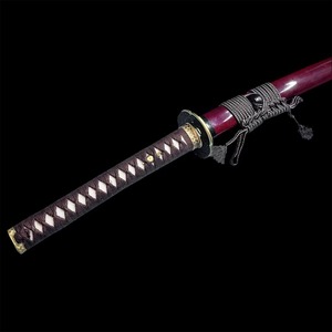 Rotes Holzgriff-Katana-Schwert aus Kohlenstoffstahl mit Goldeinlage an der Klinge Gerade Klinge Industriequalität OEM - Product Image 3