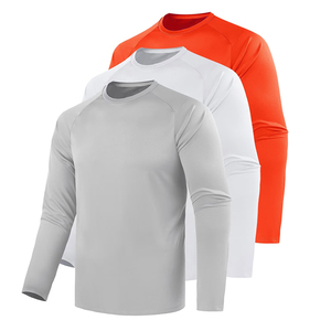 Camiseta Deportiva Transpirable de Manga Larga, Cuello Redondo, Color Sólido, Corte Ajustado, Informal, en Gris, Blanco y Naranja - Product Image 1