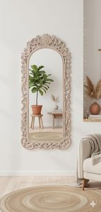 Miroir sur pied décoratif vintage en bois sculpté, pleine longueur, style antique classique bohème, design ferme, pour chambre à coucher - Product Image 6