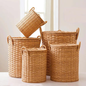 Cesta Redonda de Ratán Natural con Tapa y Asas, Cesto de Almacenamiento Tejido a Mano, Organizador Decorativo para el Hogar y Lavandería - Product Image 2