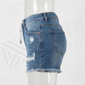 Summer New Women <b>Elastic</b> Waist Ripped Denim Shorts Fashion High Stretch Skinny Sexy Tassel <b>Jeans</b> Customized Color Fits - Product Image 3