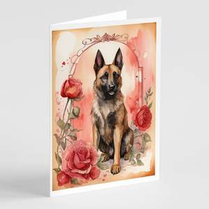 Malinois belge Valentine Roses A7 Cartes de vœux Lot de 8 cartes de note vierges fantaisistes 5x7 avec enveloppes - Product Image 1