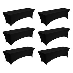 Set di 6 Copritavoli Rettangolari in Velluto Nero da 8 Piedi, Lavabili, Elasticizzati in Spandex, Resistenti alle Pieghe per Eventi - Product Image 1