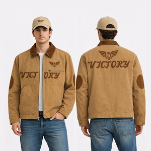 Chaqueta Vintage Lavada Marrón para Hombre, Estilo Casual Urbano, Abrigo de Lona de Algodón, Chaqueta de Trabajo Retro con Gráficos Bordados, Logotipo Personalizado OEM - Product Image 1