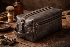 Genuine Leather Toiletry Bag <b>Mens</b> Dopp Kit Shaving Wash Bag Travel Grooming Kit <b>Pouch</b> Custom Wholesale Order TYG-0264 - Product Image 2