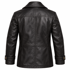 Veste en cuir vintage pour homme, best-seller, style bomber, double boutonnage, revers crantés, boutons sur le devant et poches à rabat, Canleo - Product Image 2