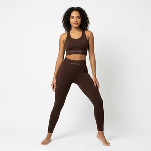 Conjunto Deportivo para Mujer, Top Deportivo Marrón con Espalda Cruzada y Leggings de Cintura Alta, para Yoga, Gimnasio, Fitness y Entrenamiento - Product Image 1