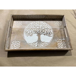 Leading Exporter Selling Top Quality Handmade and Handprinted Home <b>Kitchen</b> Use Sheesham Wooden <b>Tray</b> Serving <b>Tray</b> for Sale - Product Image 1
