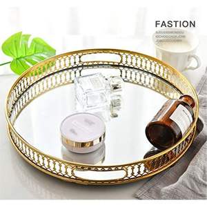 Bandeja Decorativa Redonda de Lujo Dorada con Espejo, Organizador de Cosméticos de Metal y Vidrio para Tocador, Centro de Mesa para Café, Decoración del Hogar, Bandeja de Servicio - Product Image 2