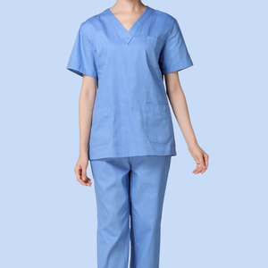 Tenues Médicales Unisexe : Ensembles Blouse et Pantalon de Soins à Manches Courtes Couleur Unie avec Logo - Product Image 1