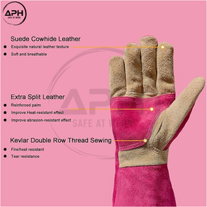 <b>Long</b> Cuff Full Finger Workshop Work <b>Gloves</b> Reinforced Palm Thumb Double Layer <b>Leather</b> Split Cowhide <b>Leather</b> Welding <b>Gloves</b> - Product Image 6