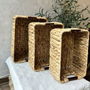 Set of 3 <b>Square</b> Woven Storage <b>Baskets</b> with Handles Eco-Friendly Seagrass Clothing Organizer for Wardrobe Farmhouse Style - Product Image 2