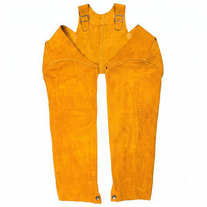 Combinaison sans manches en cuir de vachette fendu et daim orange, pantalon large, avec manches de protection anti-coupure et protège-bras - Product Image 5
