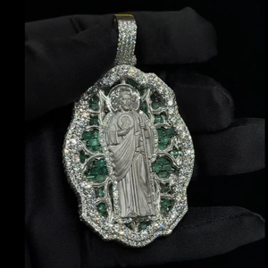 Pendentif religieux Jésus en argent S925 avec diamant VVS taille brillant couleur D, cultivé en laboratoire, certifié IGI, bijoux fins unisexes - Product Image 1