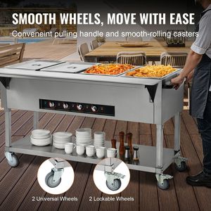 Scaldavivande Professionale Commerciale a 4 Vasche 20.6QT, Tavolo Elettrico a Vapore 2000W per Buffet e Catering, Temperatura Manuale, 4 Ruote (2) - Product Image 5