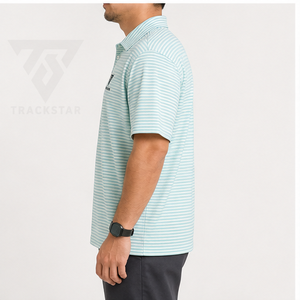 เสื้อโปโลผู้ชาย Trackstar สีเขียวมิ้นท์ลายทางสีขาว แขนสั้น คอปกติดกระดุม เสื้อกอล์ฟลำลอง สกรีนโลโก้ได้ - Product Image 2