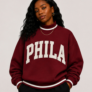 OEM Custom Logo Blank Varsity Sweatshirt Men <b>Women</b> Mock Neck Pullover Custom Alphabet <b>Chenille</b> Patch Varsity Style <b>Jumper</b> - Product Image 3
