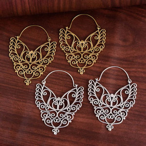 Boucles d'oreilles créoles papillon en filigrane d'or faites à la main, bijoux ethniques bohèmes pour femme - Product Image 3