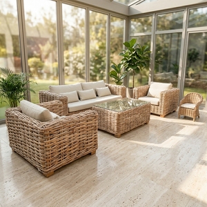 New Modern Minimalist Rattan Living Room Sofa Set Luxury Outdoor Patio Garden Furniture Thick Wicker Lounge Seating Cushions - Product Image 3