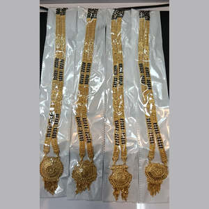 Elegante Collar Mangalsutra con Cuentas de Piedras Preciosas Negras 11059034GL, Chapado en Oro, Cadenas Étnicas Religiosas para Boda, con Diamantes en Forma de Pera - Product Image 1
