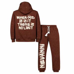 Sweat à capuche unisexe d'hiver à fermeture éclair intégrale, design de logo personnalisé de haute qualité, appliqué entièrement en strass, ensemble de survêtement confortable 2 en 1 - Product Image 4